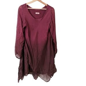 Scandal Italy Women's Drape Top Boho Tunic Ombre Pink Sheer Silk Viscose 3 Small